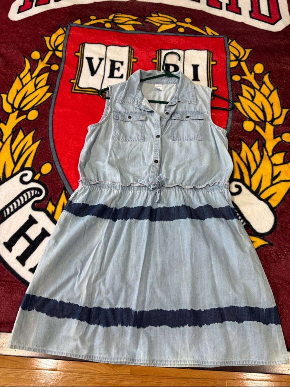 Arizona Jean Company Light Blue Denim Sleeveless Dress with Navy Stripes